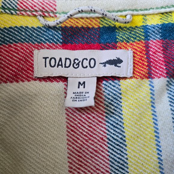 Toad & Co Mojo Plaid Oatmeal Button Up Flannel Long Sleeve Shirt Shacket Medium - Picture 4 of 11